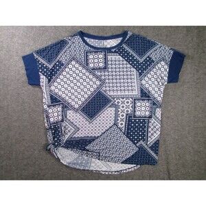 Cuddl Duds Top Women M Blue White Patchwork Tie Knot Front Cozy Causal